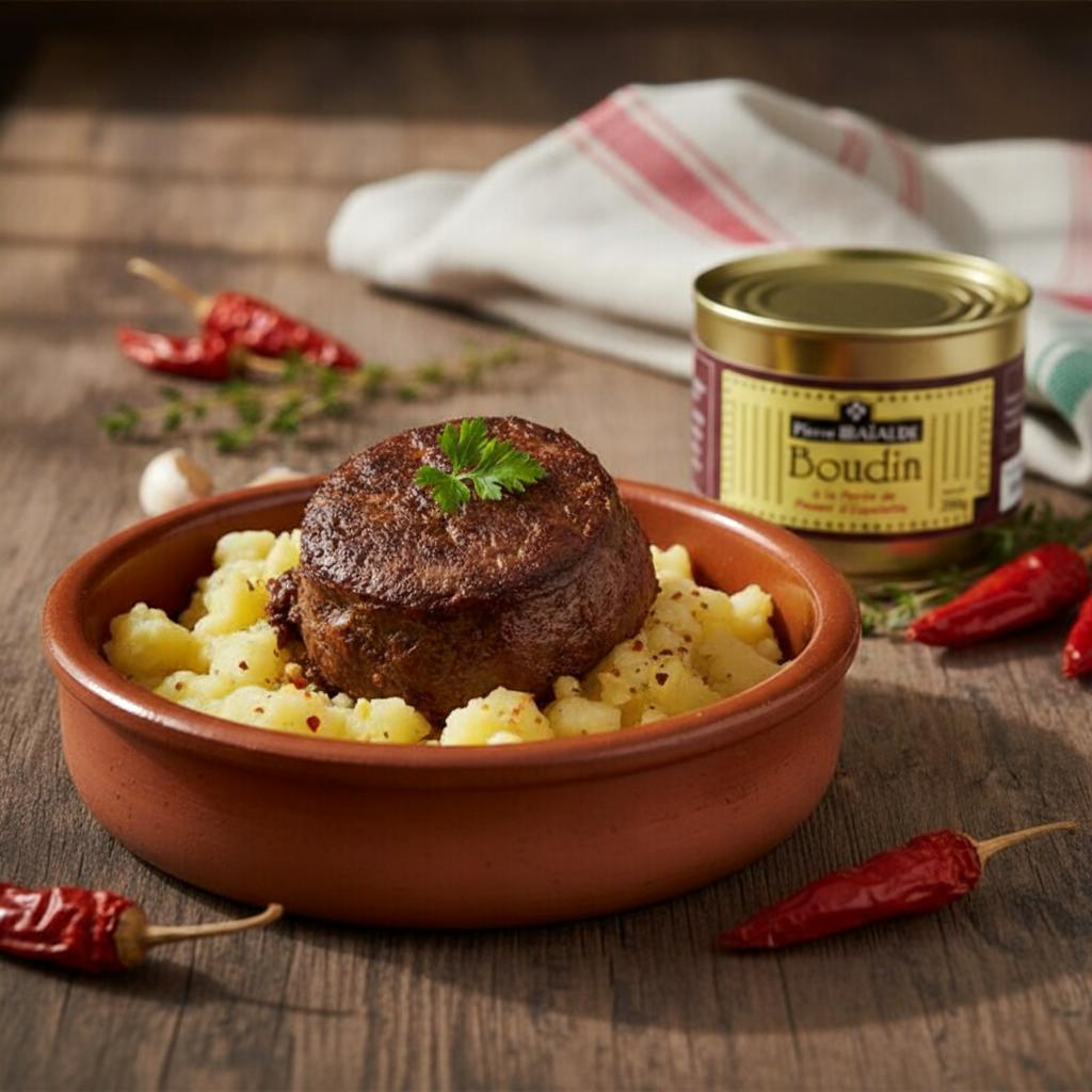 Boudin basque à la purée de piment d’Espelette – charcuterie artisanale préparée par Pierre Ibaialde à Bayonne