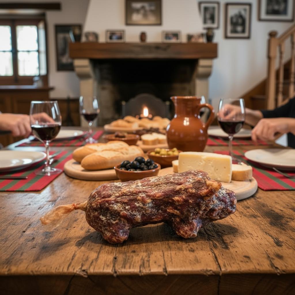 Le Cochisson Txerri Ttikia – saucisson basque artisanal tranché, spécialité du Pays Basque signée Pierre Ibaialde à Bayonne
