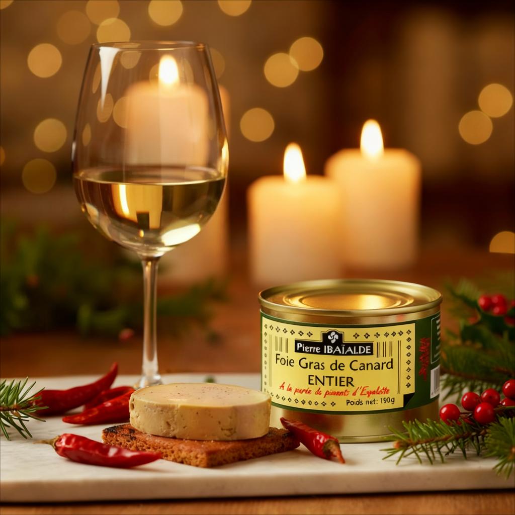 Foie gras de canard entier à la purée de piment d’Espelette – spécialité basque artisanale préparée par Pierre Ibaialde à Bayonne