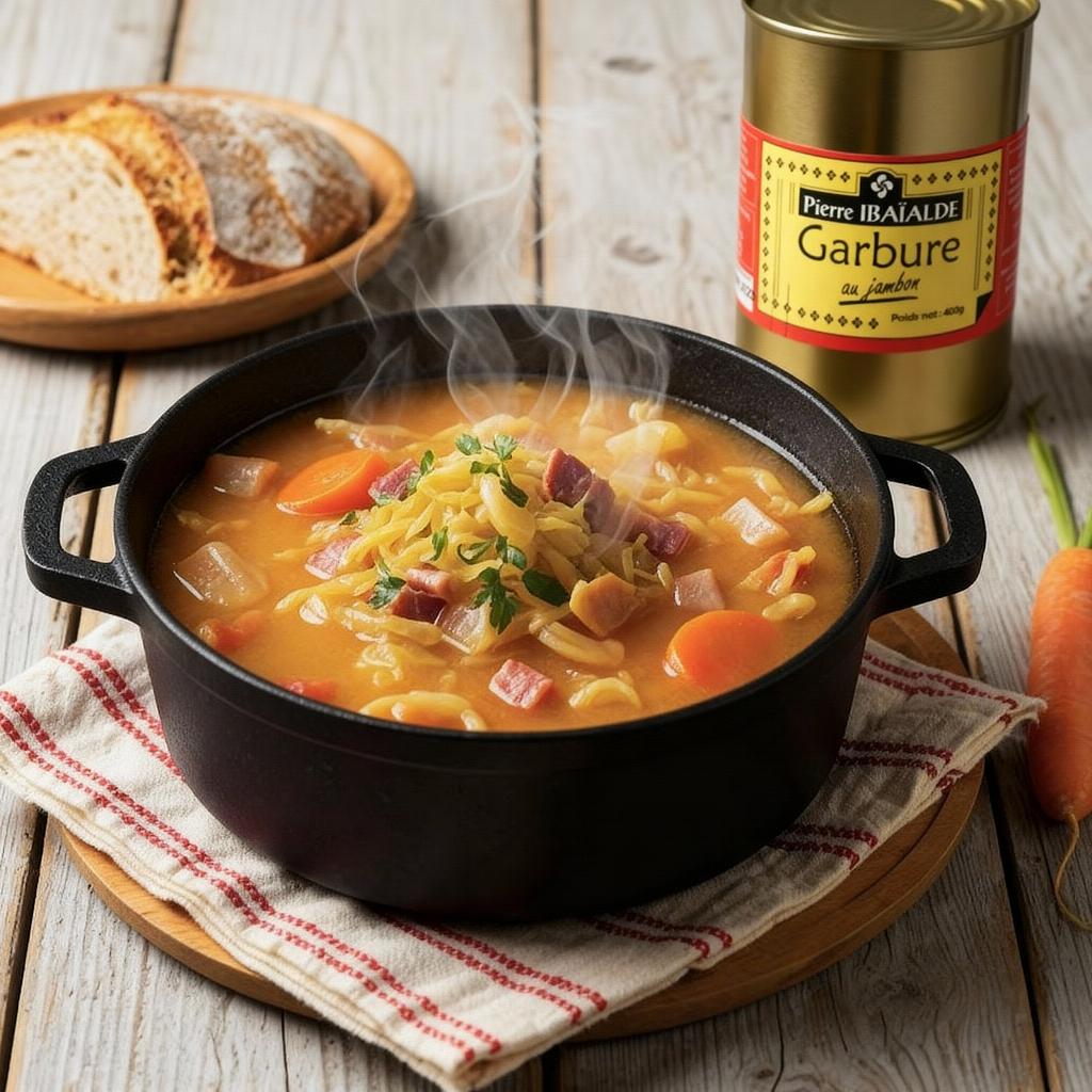 Garbure basque artisanale servie – soupe paysanne traditionnelle du Pays Basque signée Pierre Ibaialde à Bayonne
