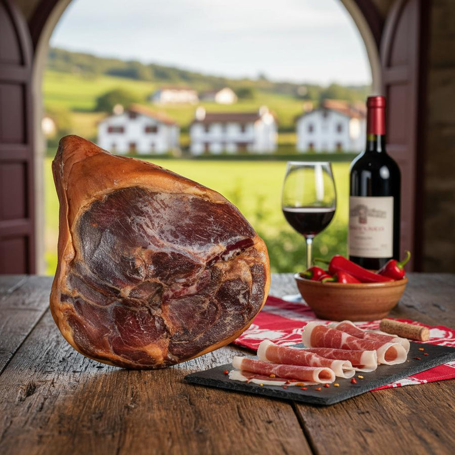 Jambon entier sec désossé 6 kg minimum – jambon basque artisanal affiné par Pierre Ibaialde à Bayonne, spécialité du Pays Basque
