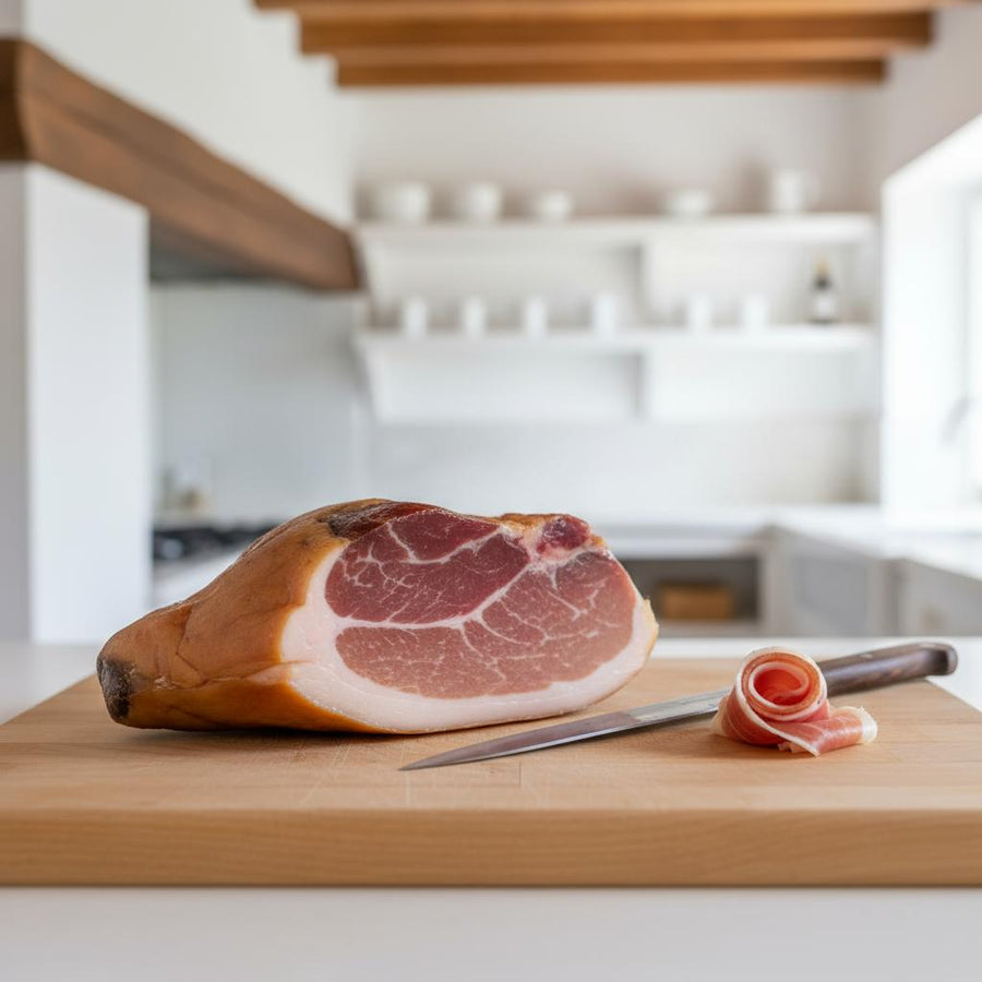 Quart de jambon sec basque 1,5 kg minimum – jambon artisanal affiné par Pierre Ibaialde à Bayonne, spécialité du Pays Basque