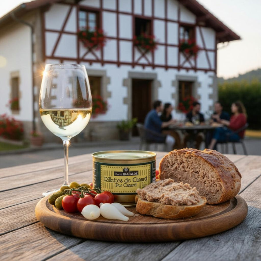 Rillettes de canard pur canard – spécialité basque artisanale préparée par Pierre Ibaialde à Bayonne